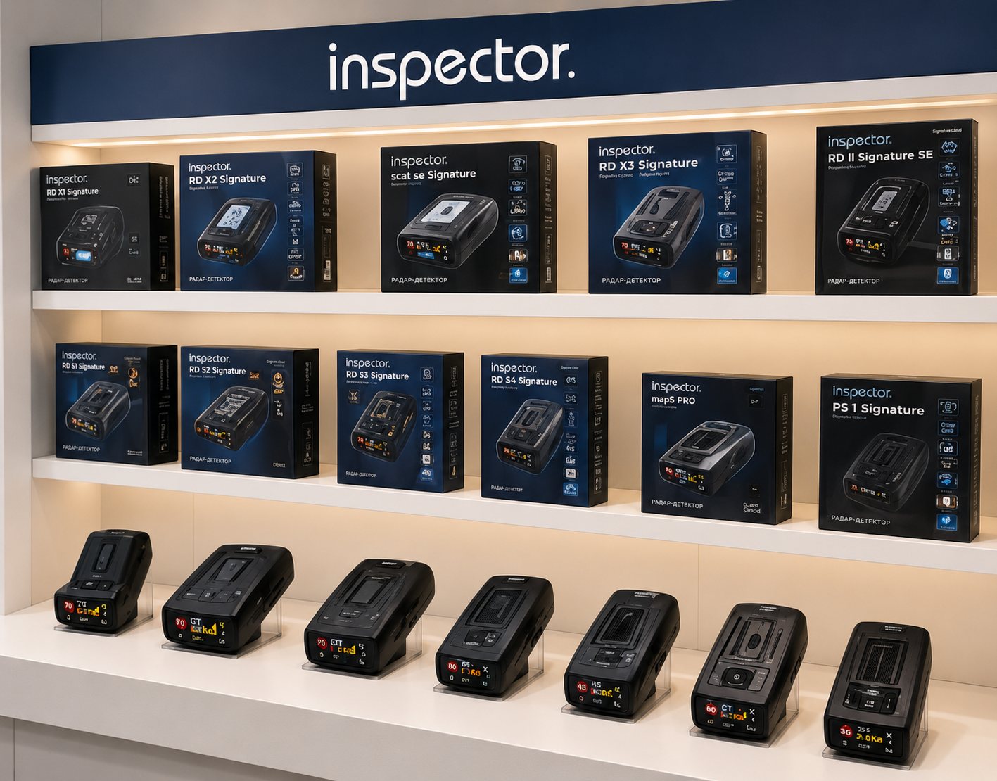 Витрина магазина Inspector с радар-детекторами
